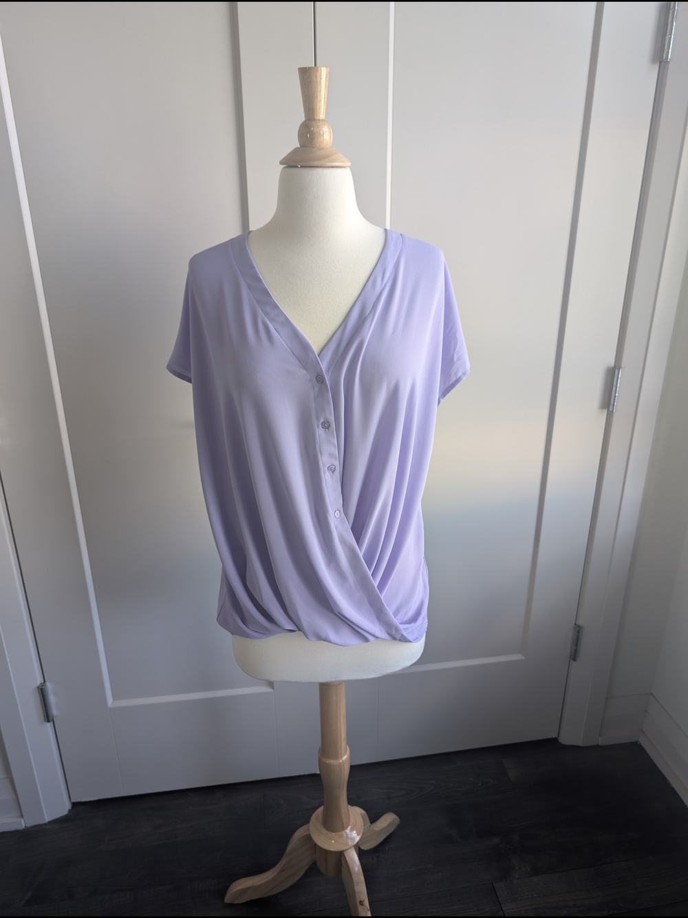 Lush Lavender Draped V-Neck Button Front Top